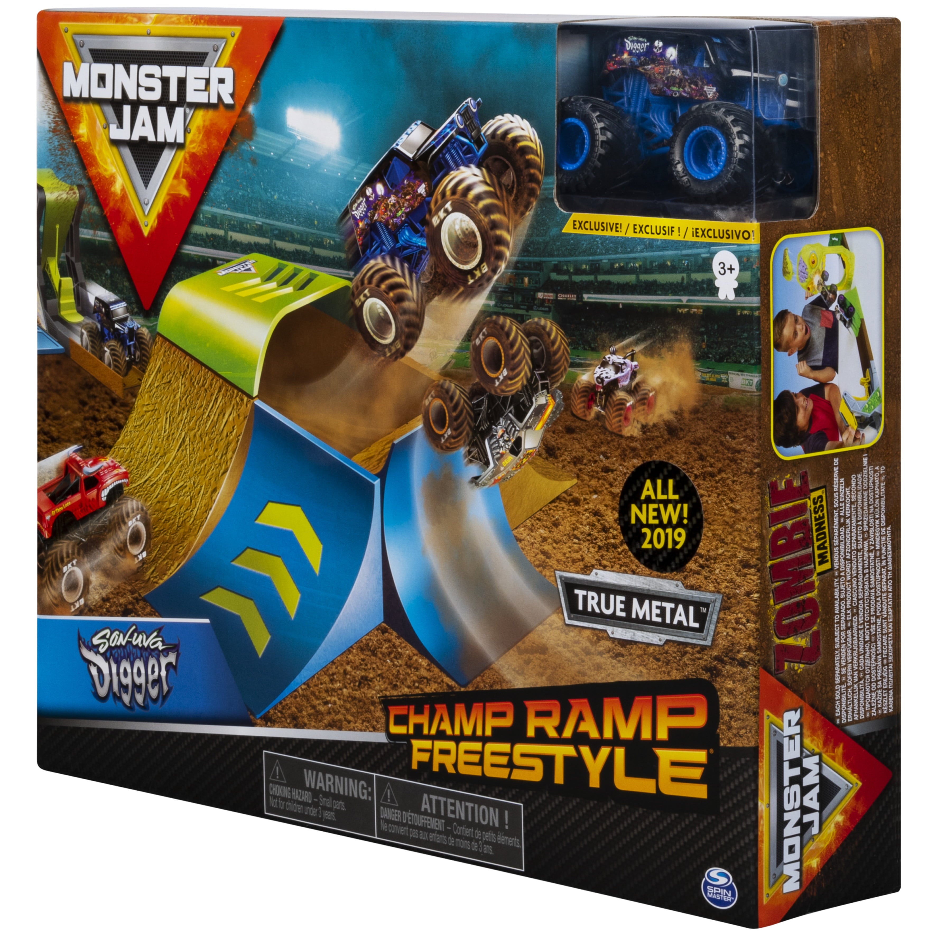 Monster Jam， Official Champ Ramp Freestyle Playset Featuring Exclusive 1:64 Scale Die-Cast Son-uva Digger Monster Truck， Kids Toys for Boys