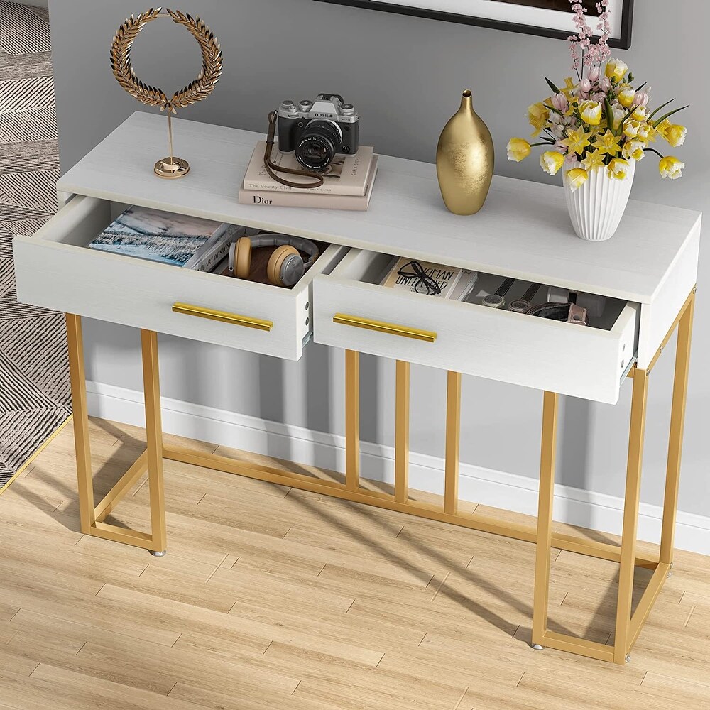 2 Drawer Console Table  Modern Wooden Narrow Entryway Table