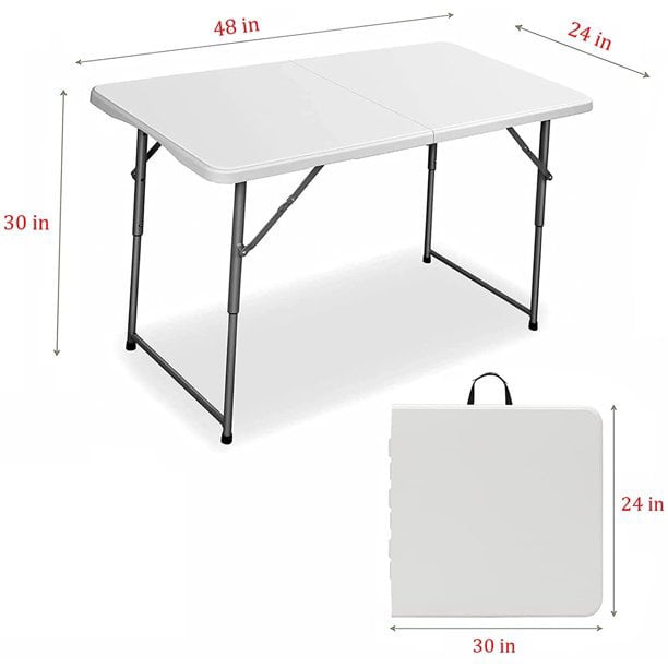 AEDILYS 4 ft Camping and Utility Folding Table Height Adjustable - White