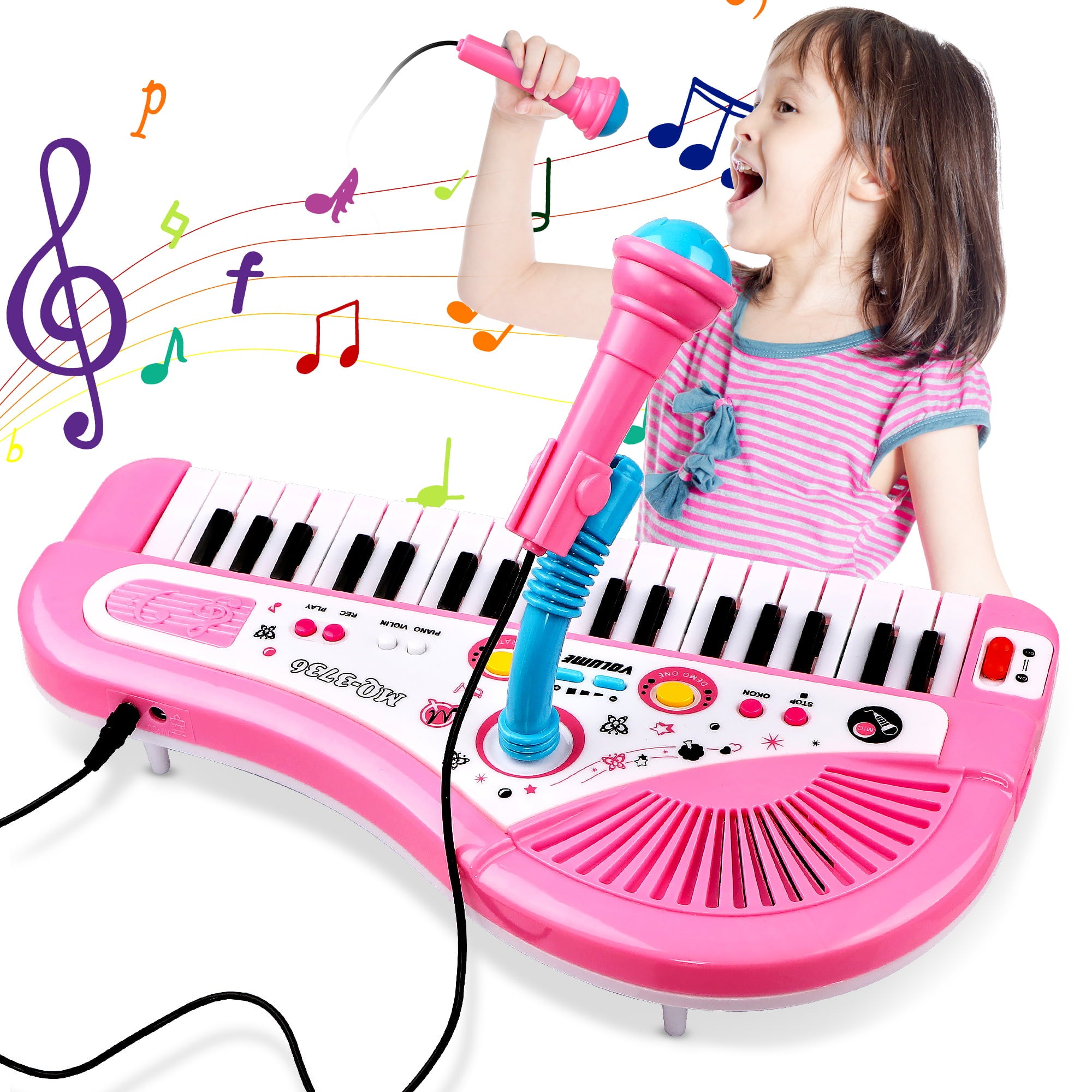 Huge Wave Baby Keyboard Toys for Kids， Pink Piano Musical Instrument with Microphone for Toddlers Girls Boys Aged 4 5 6+