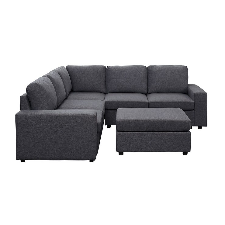 Elliot Sectional Sofa with Ottoman in Linen