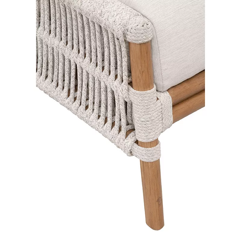 Foot Stool with Woven Design and Rattan Frame， White