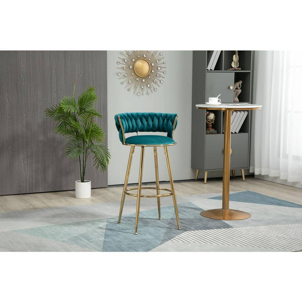 ZIRUWU 35.04 in.Teal Metal Bar Stool with Back and Footrest Counter Height Bar Chairs ZZQ-JBY721A13