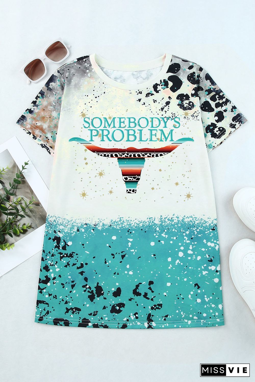 Sky Blue SOMEBODYS PROBLEM Western Graphic Print Tee