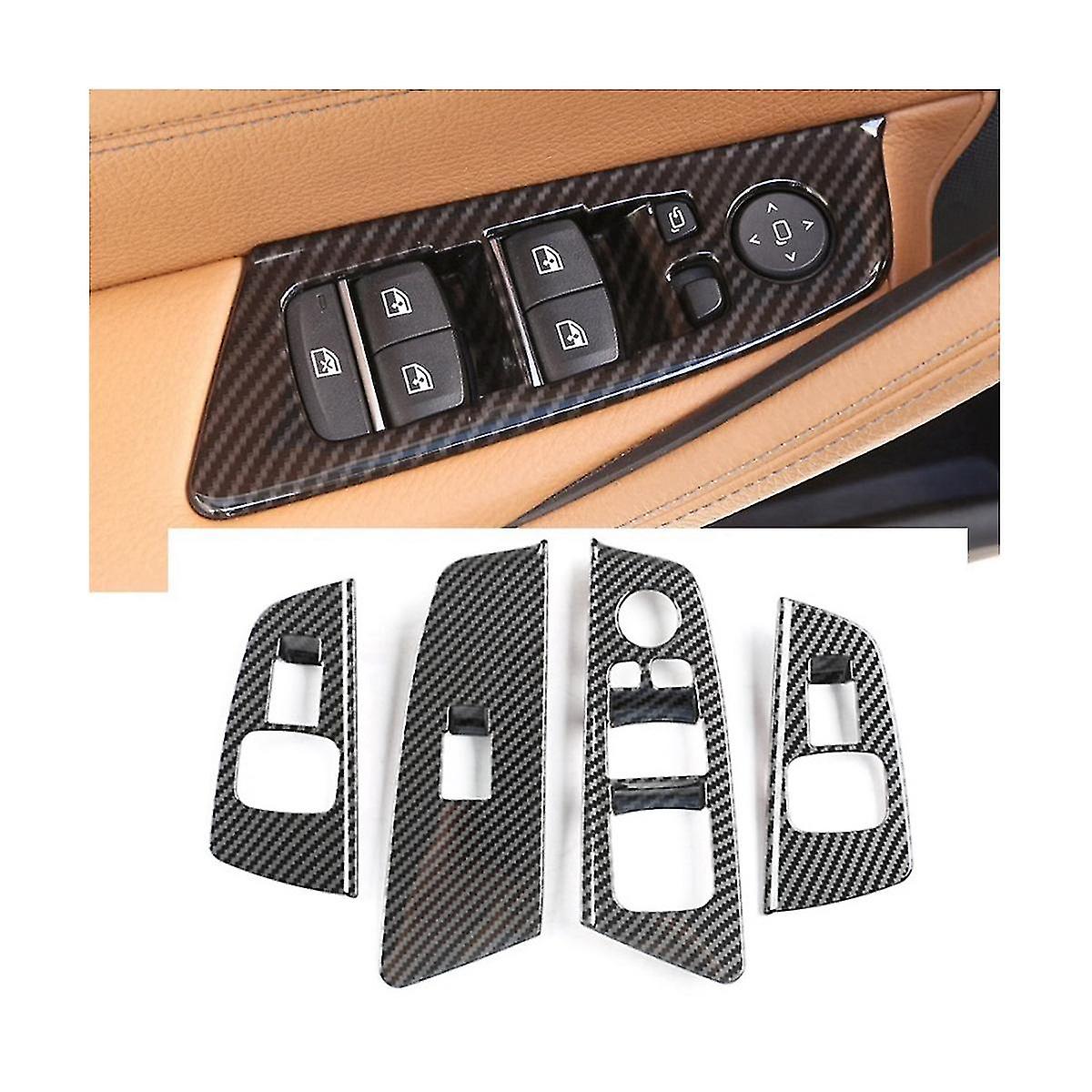 Car Window Switch Lift Button Cover Trim For 5 Series G30 2018-2021 Accessories Abs Carbon Fiber ，b