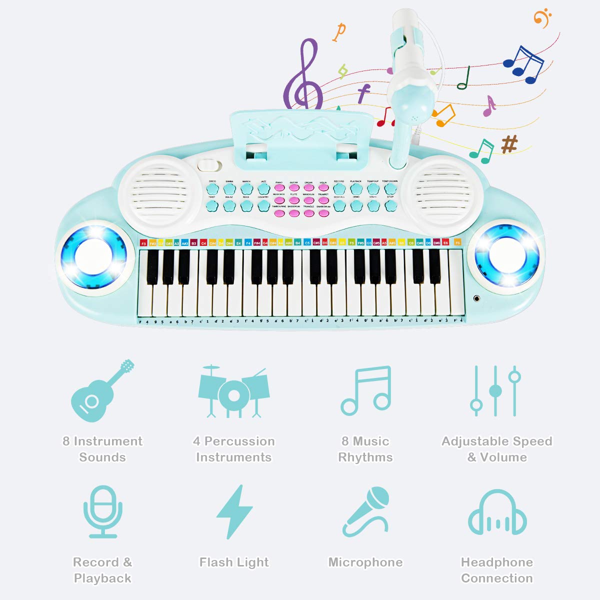 Costzon 37 Keys Electronic Keyboard Piano for Kids, Portable Musical Keyboard with Rhythm Light