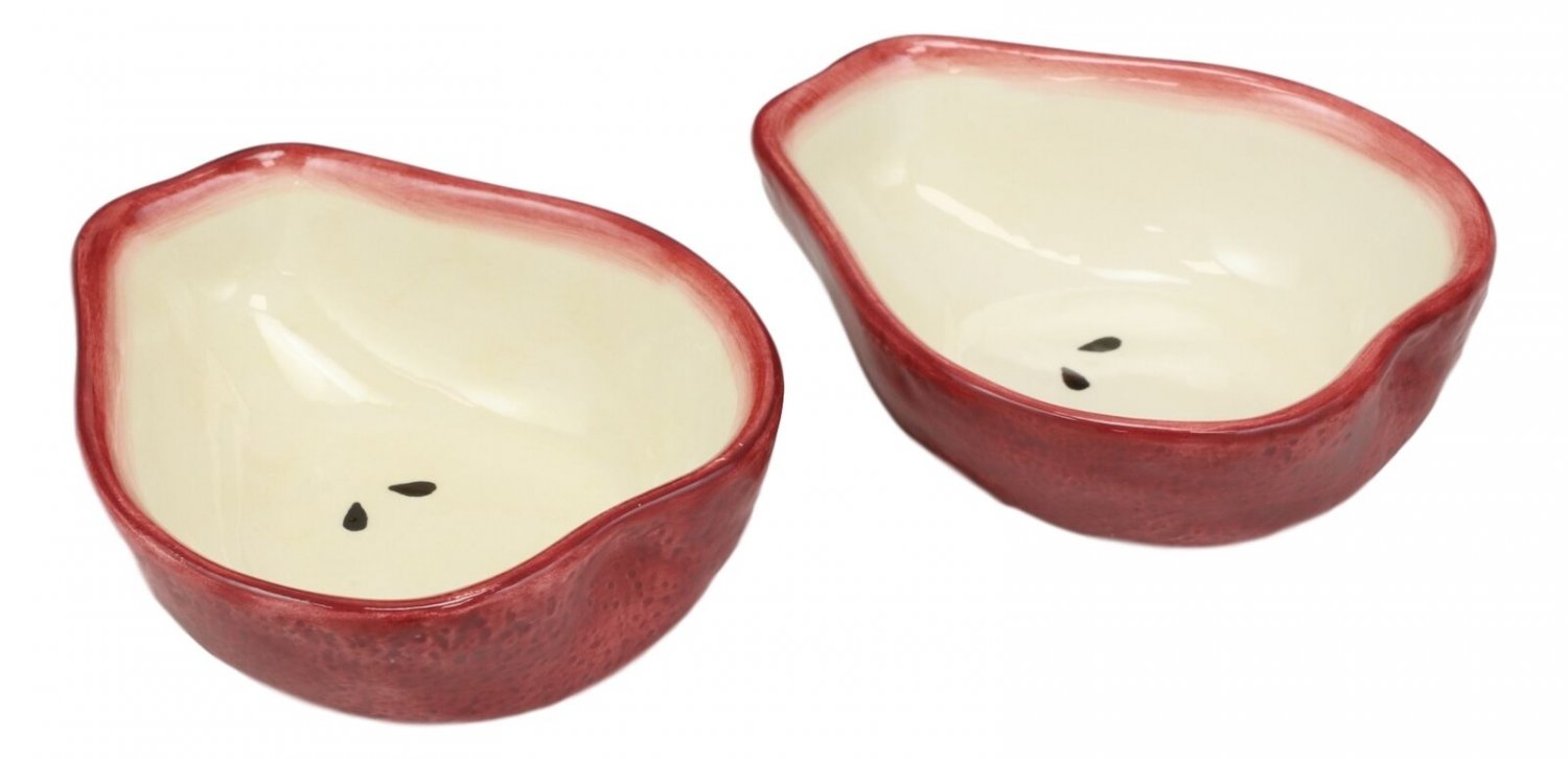 1 Ceramic Red Anjou Pear Halves Small 4oz Dipping Saucer Condiment Bowl Set Of 2 EBR02