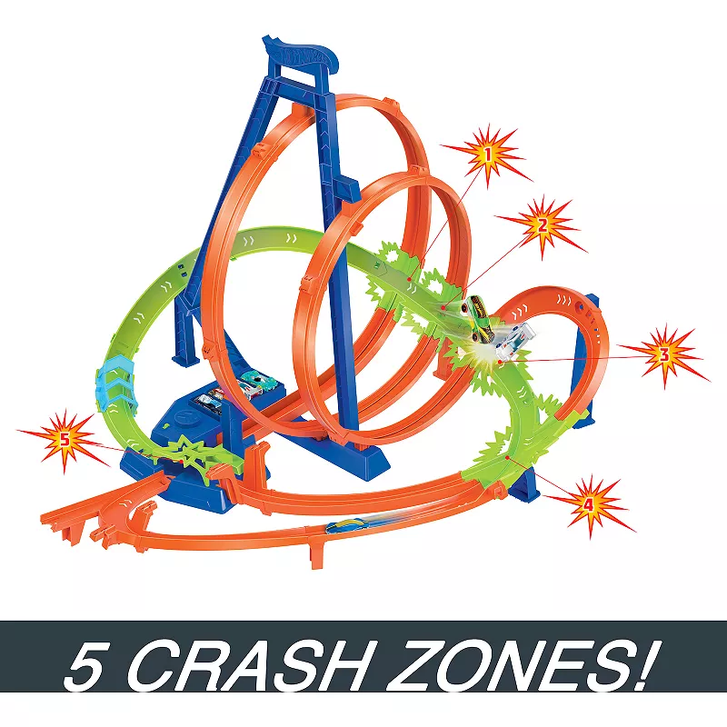 Mattel Hot Wheels 5 Crash Zones， Motorized Booster and 1 Car Track Set