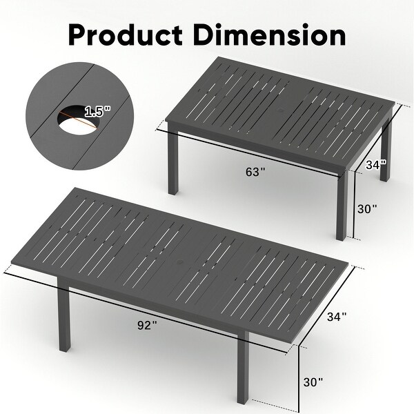 Extendable Aluminum Dining Table with Umbrella Hole