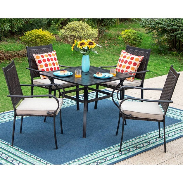 5pc Patio Dining Set Steel Table amp Rattan Chairs Captiva Designs All weather Rust resistant Easy Assembly