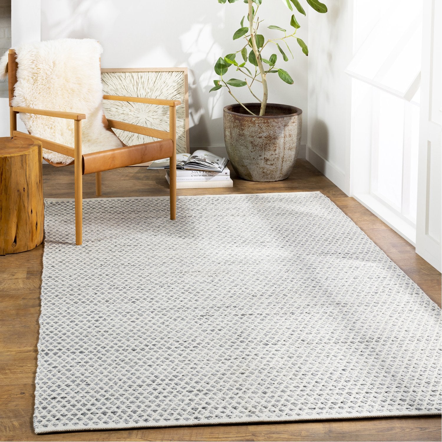 Azalea Hand Woven Indoor/Outdoor Rug in Medium Gray, White, Ink