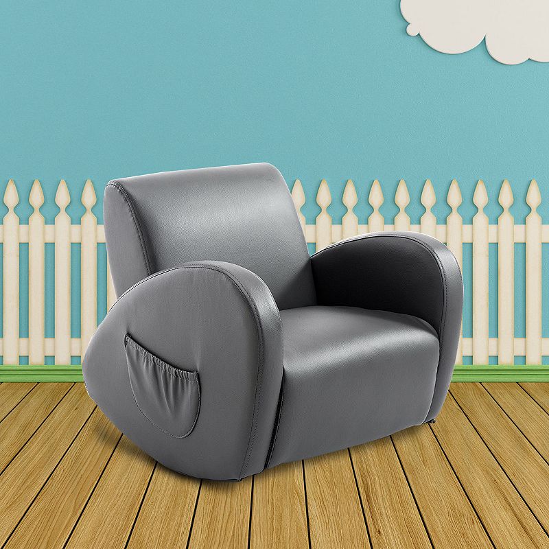 Qaba Kids Sofa Rocking Chair with Side Pocket PU Leather Toddler Armchair for Children Grey