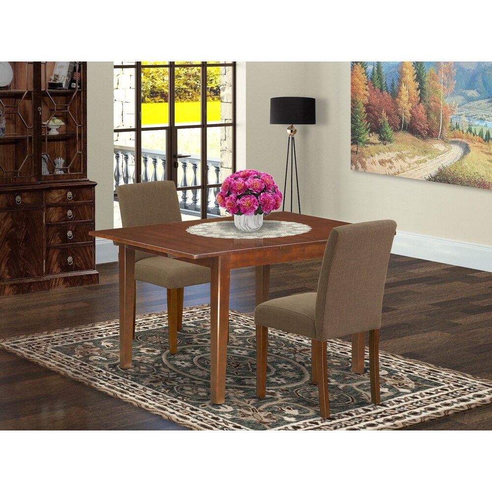 East West Furniture Modern Table Set  a Rectangle Wooden Table and Coffee Linen Fabric Chairs  Mahogany (Pieces Option)