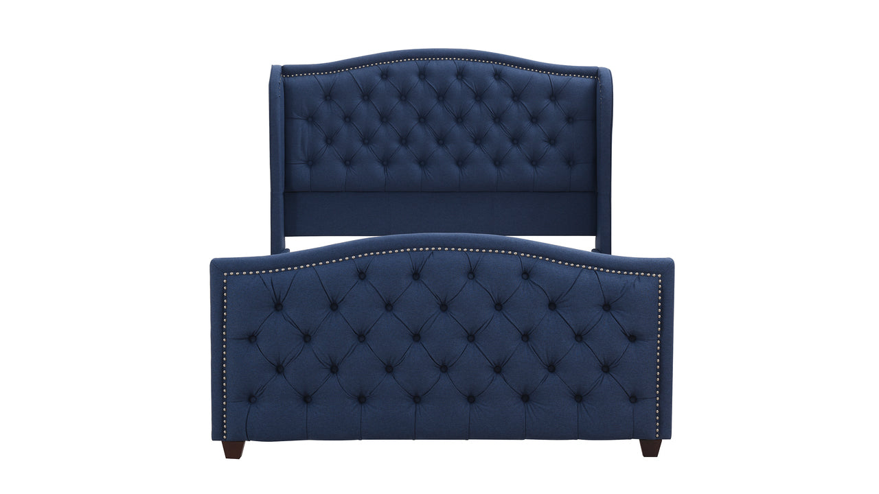 Marcella Tufted Wingback Queen Bed Dark Sapphire Blue