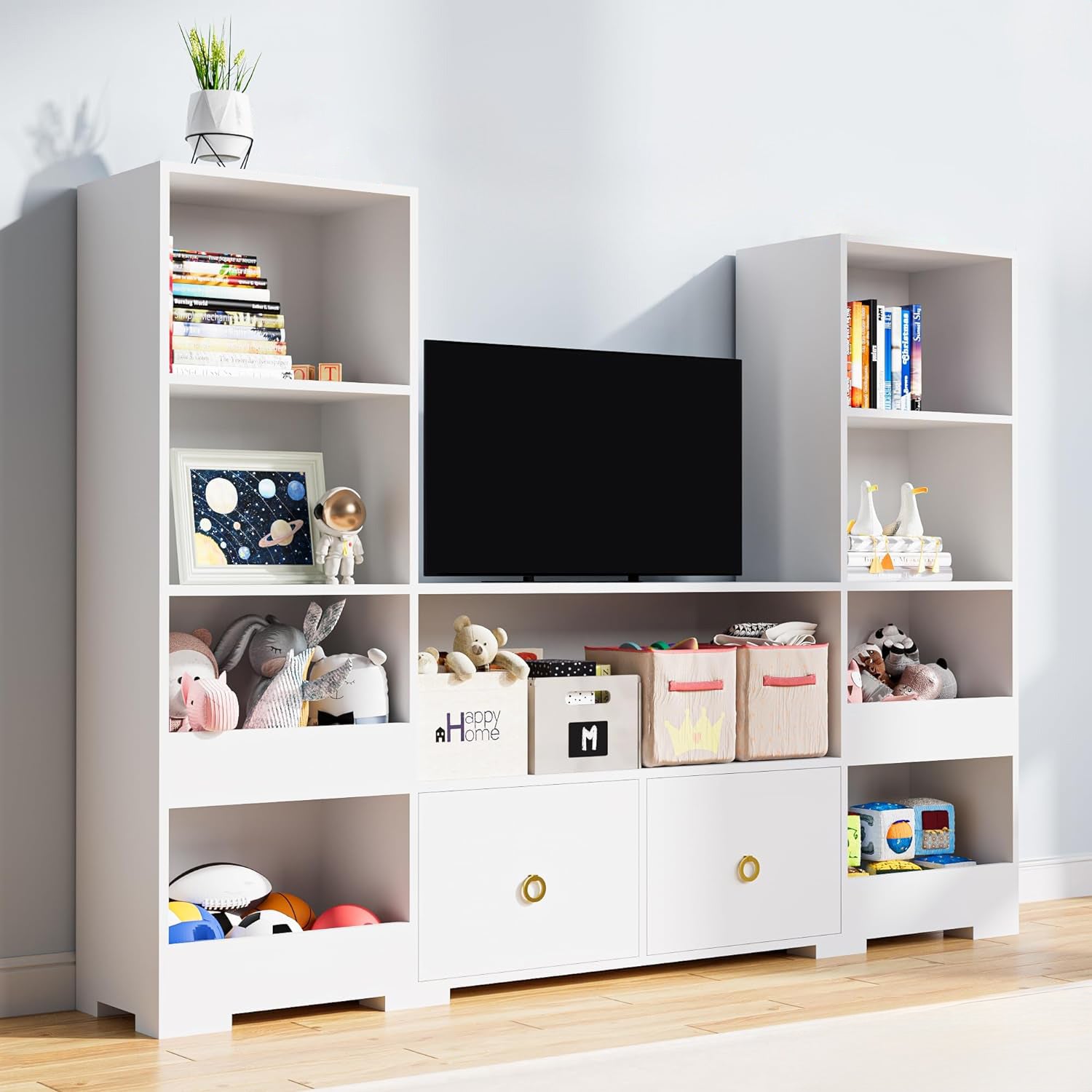 Combination Bookshelf U-Shaped Storage Shelf with 9 Cubes and 2 Drawers