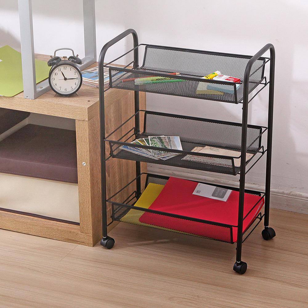 Karl home 3 Tiers Iron Multi-Functional 4-Wheeled Storage Cart in Black 302589548547