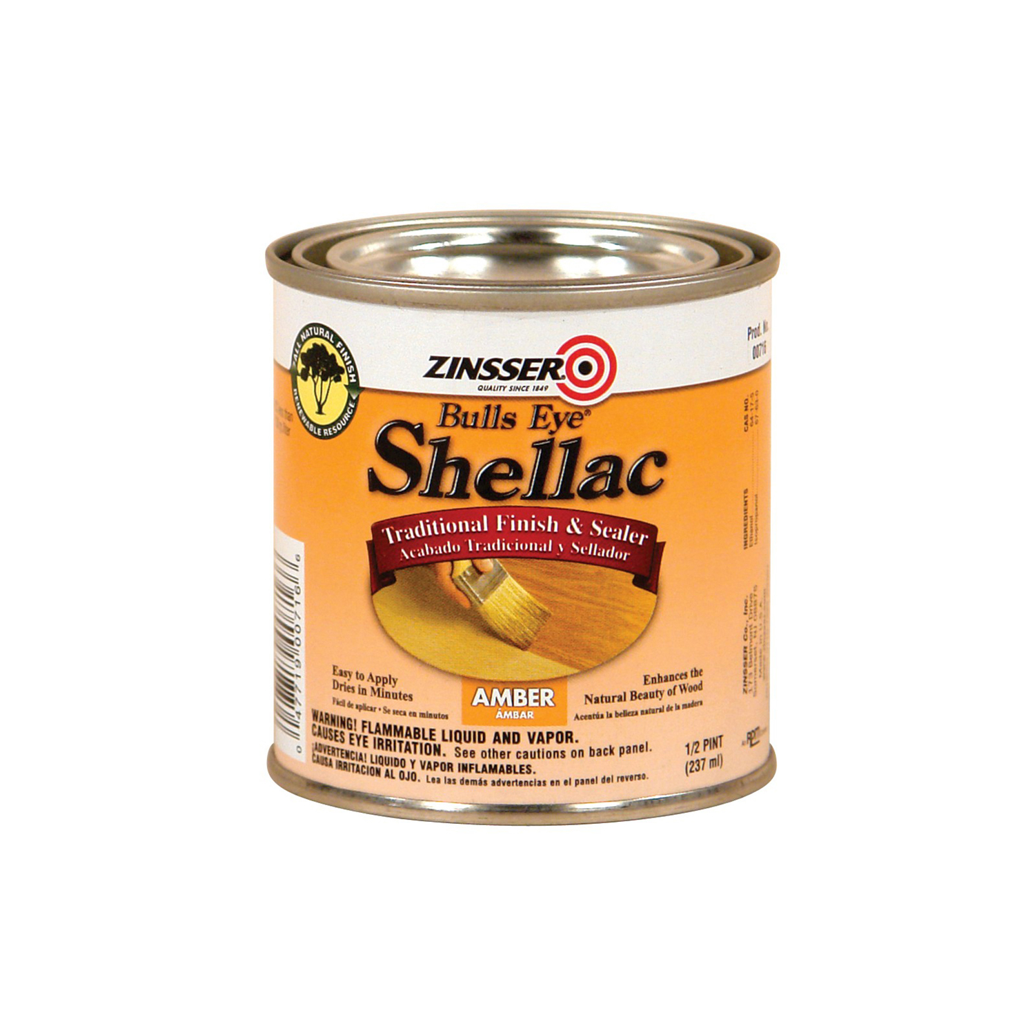 Zinsser Bulls Eye Gloss Amber Shellac-Based Finish and Sealer 0.5 pt