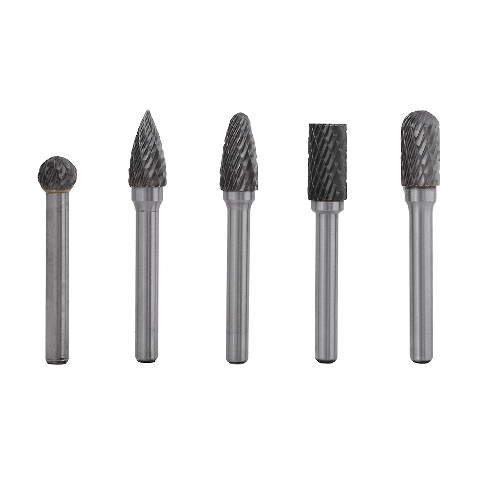 5 Pcs Tungsten Steel Grinding Burr 6mm Shank 10mm Head Rotary Cutter Bits Kit