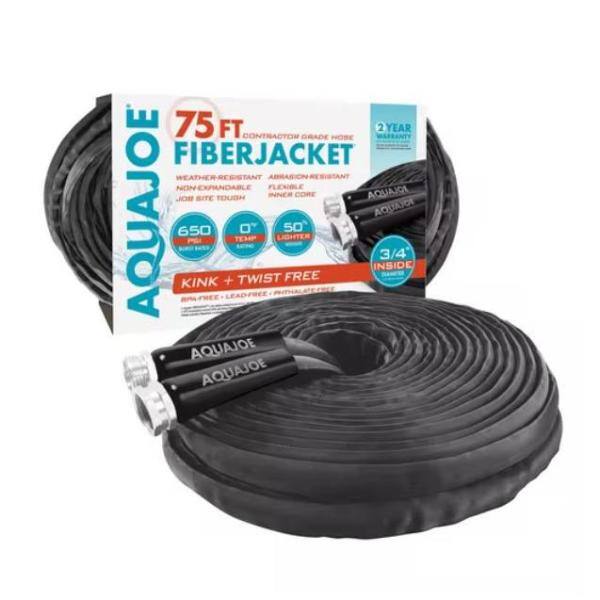 AQUA JOE 34 in. Dia x 75 ft. Fiber Jacket Contractor Grade Hose - Black AJFJH75-34-CTR-BLK