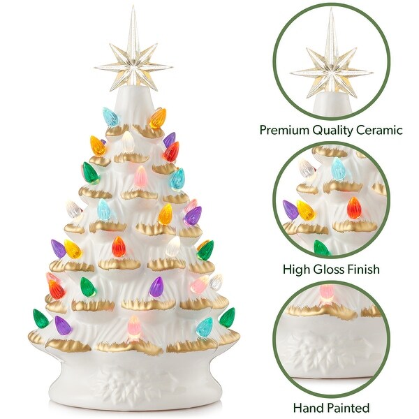 12 Hand Painted Ceramic Christmas Tree，PreLit Tree with Star