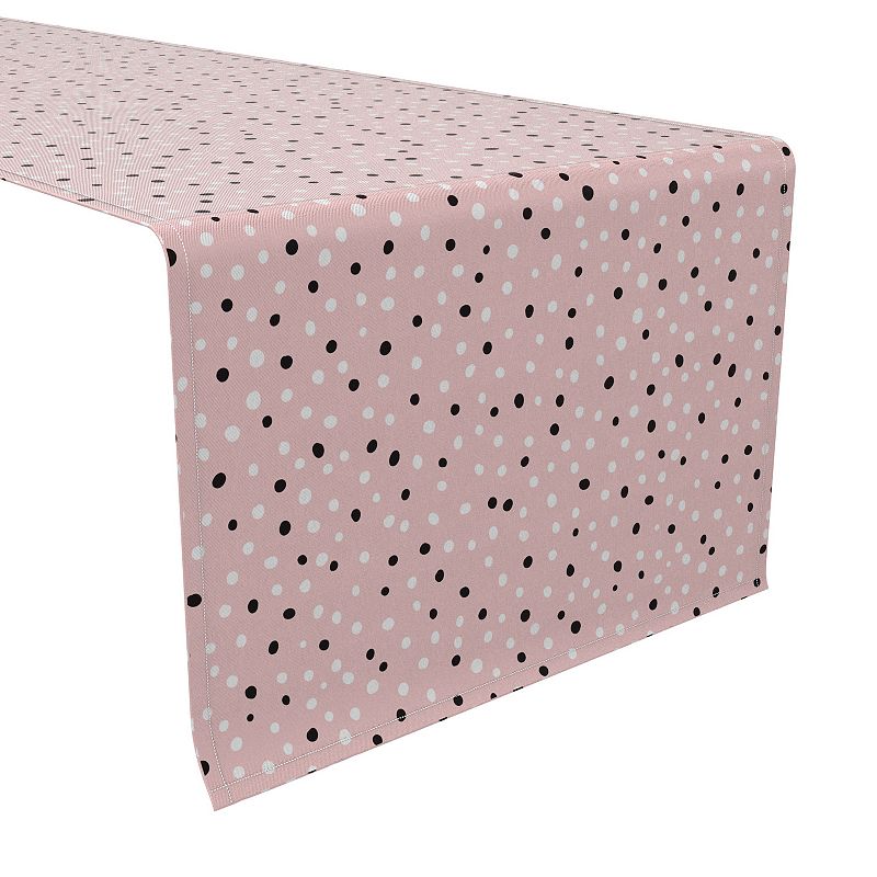 Table Runner， 100% Cotton， 16x108， Black and White Dots on Pink