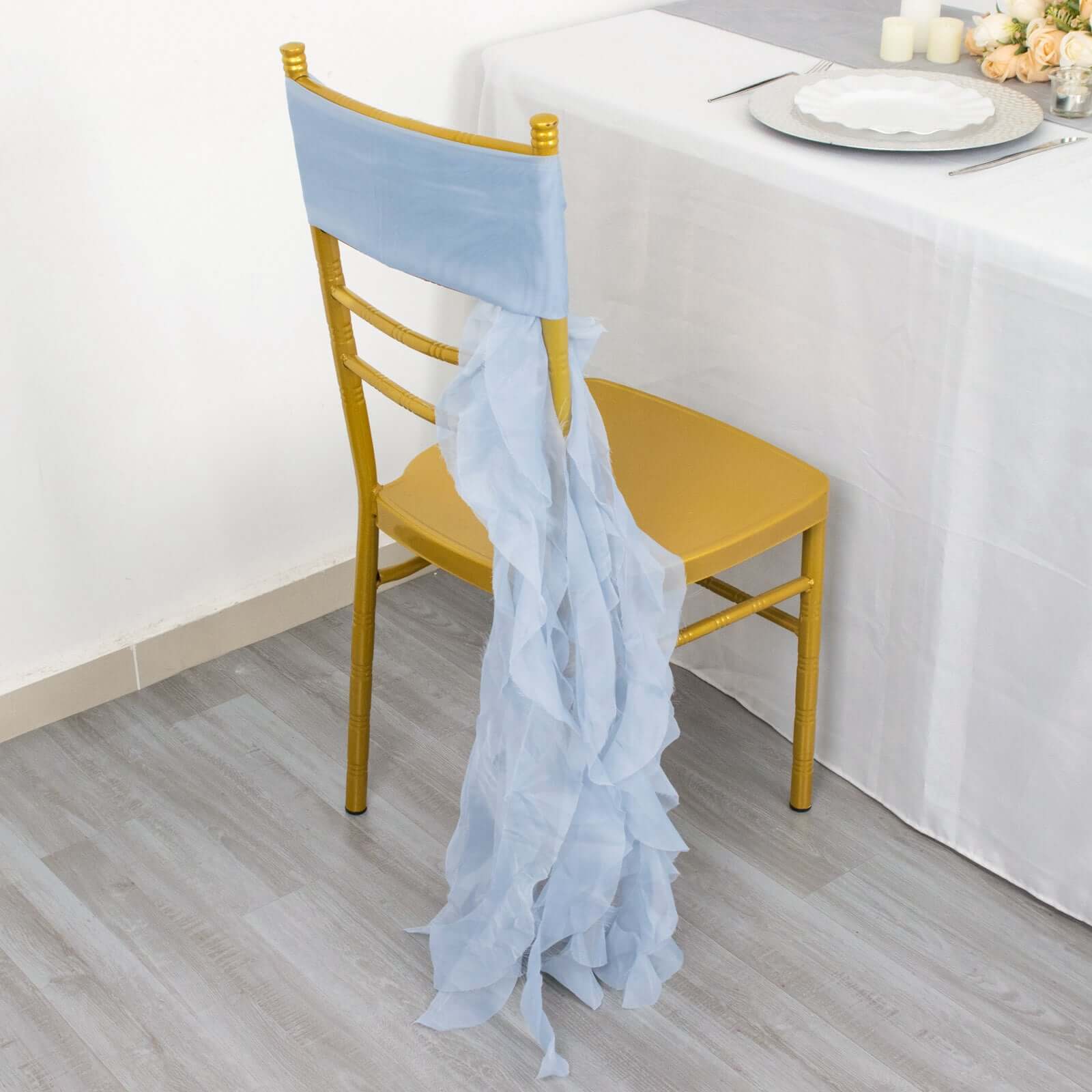 Dusty Blue Chiffon Curly Chair Sash