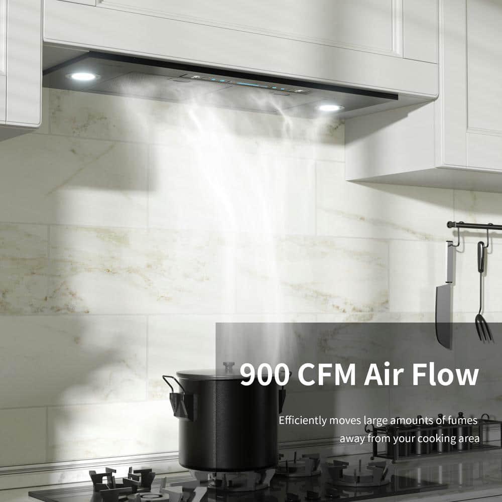 HisoHu 3543 in 900 CFM Ducted Insert Range Hood in Black Stainless Steel with LED Lights