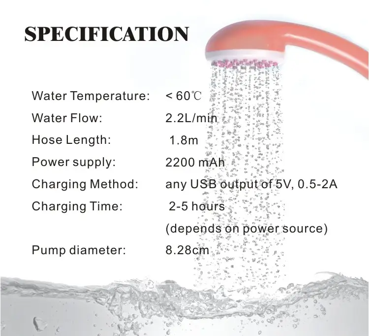 Rechargeable Muslim Battery Powered Shower for Camping Hiking