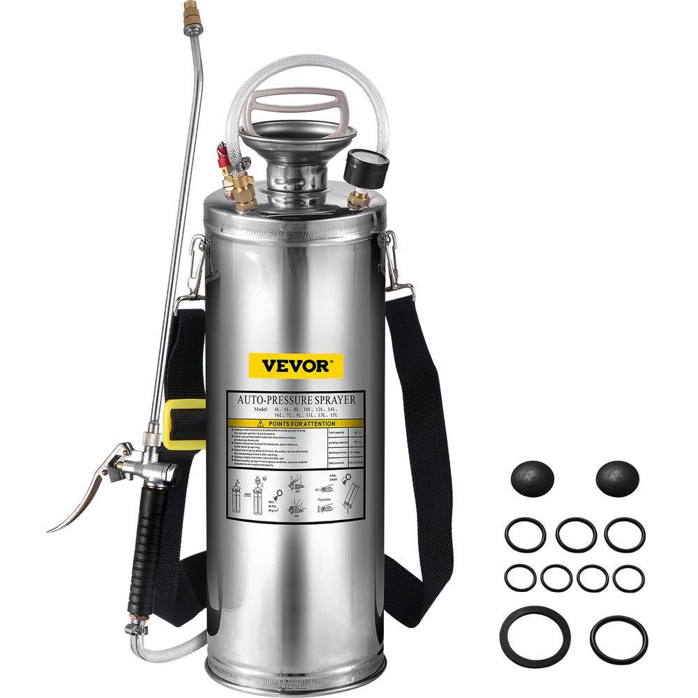 VEVOR 3 Gal. Stainless Steel Sprayer Adjustable Nozzle Hand Pump Sprayer Set with 20 in. Wand Handle and 3ft. Reinforced Hose PWQBXG10L00000001V0