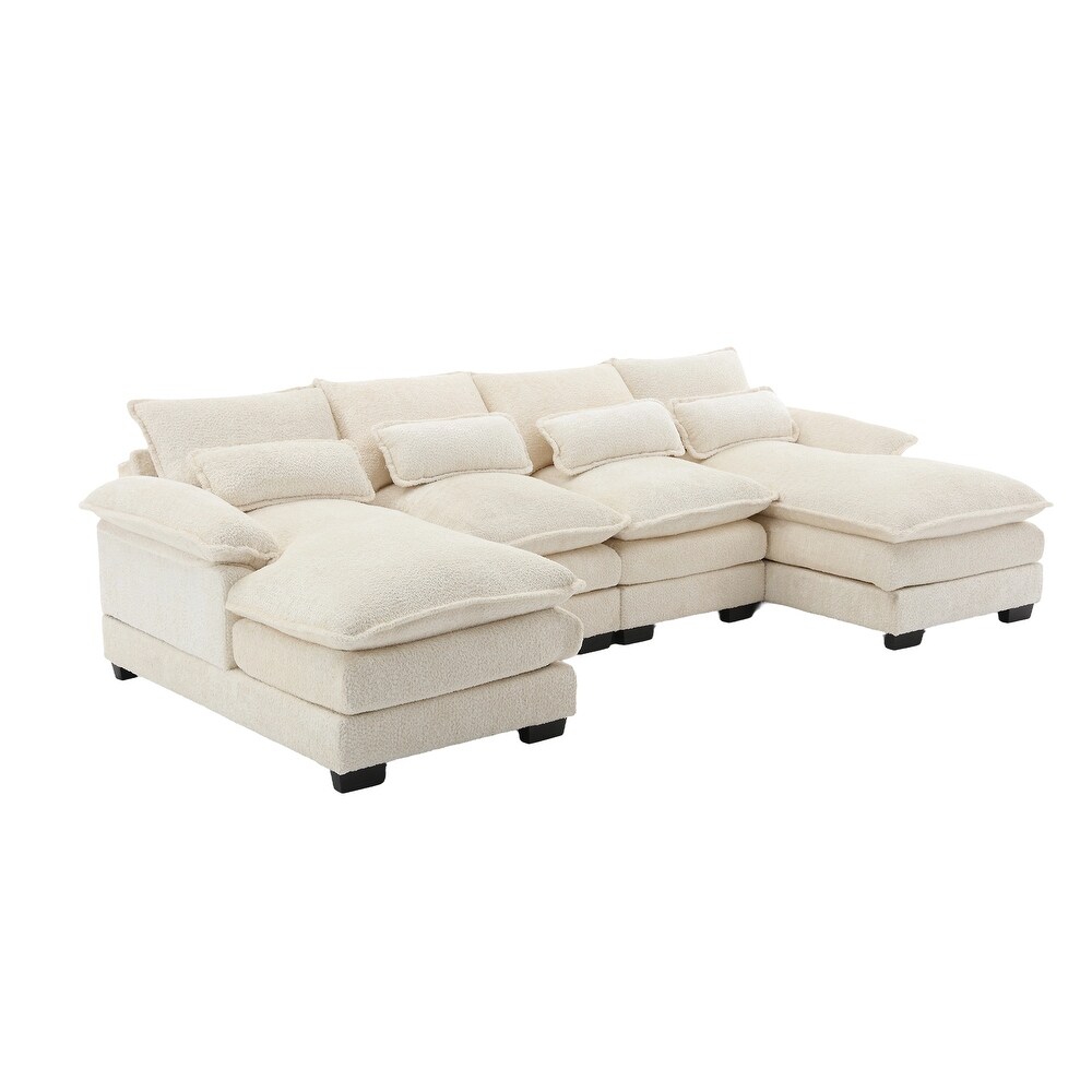 Beige Sectional Sofa Symmetrical Thick Cushion Reversible Recliner