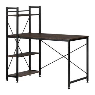 South Shore 25.6 in. Rectangular Cracked Fall OakBlack Computer Desks with Bookcase 12114