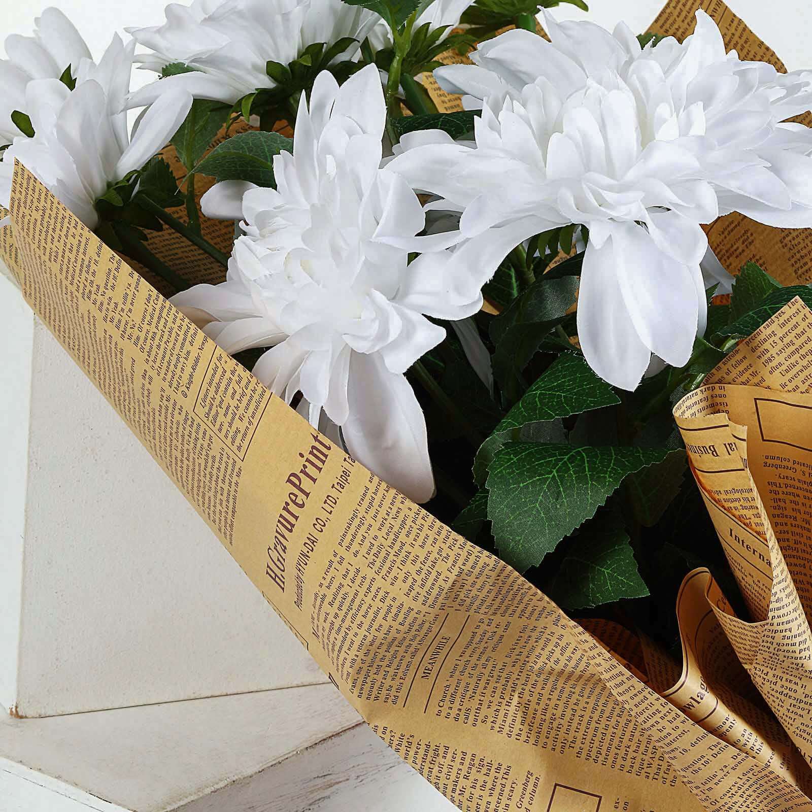 White Artificial Dahlia Silk Flower Stems, Faux Floral Spray 30