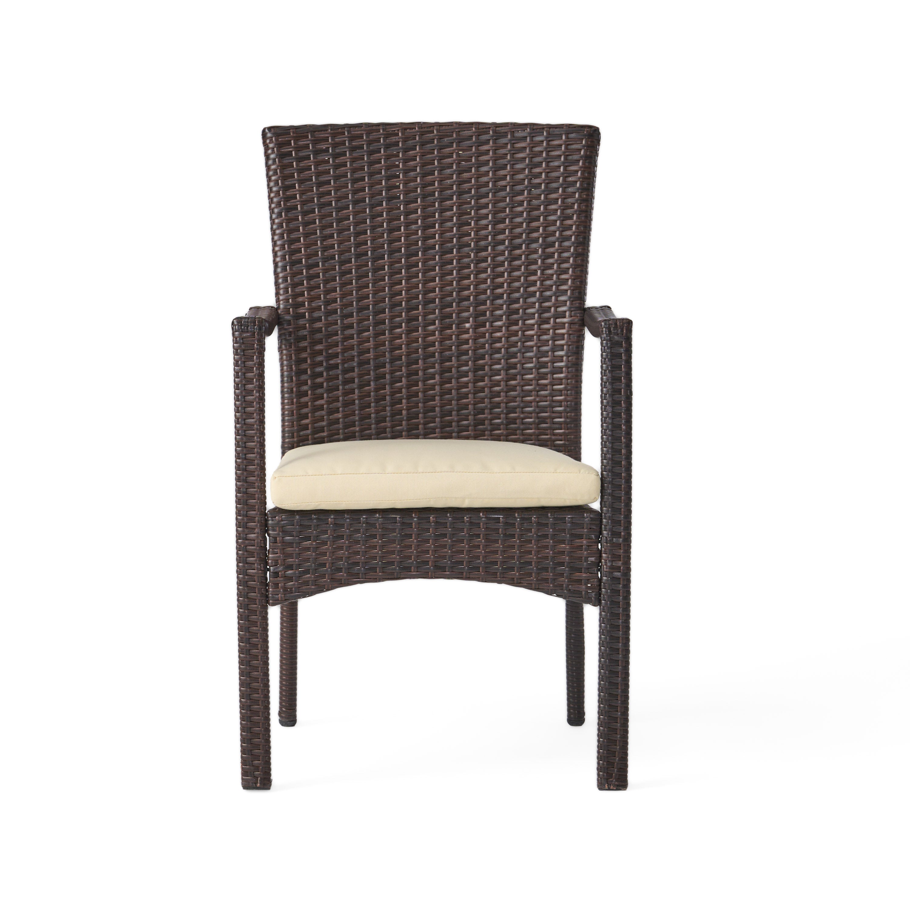 Melba Outdoor Brown Wicker Dining Chair with Beige Cushion (Set of 2)