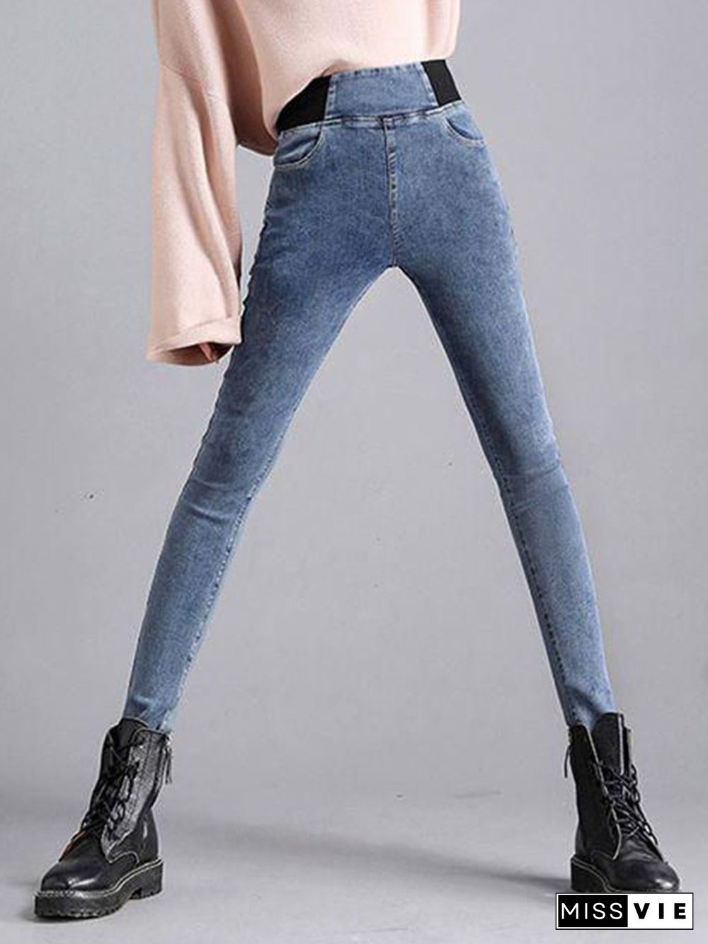 Loose Plain Denim Jeans