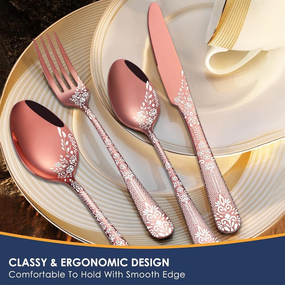 36 Piece Flatware Set with Unique Floral Laser