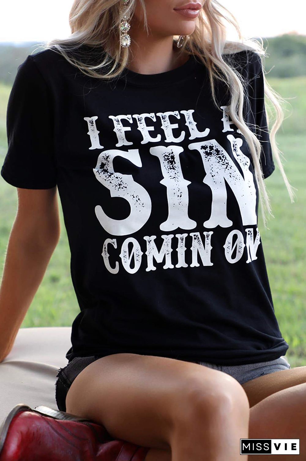 Sin Print Graphic Tees for Women Wholesale Short Sleeve T shirts Top