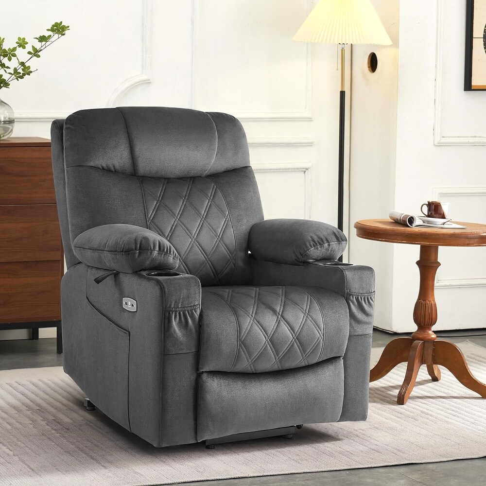 Small Dual Motor Power Lift Recliner Chair with Massage Dual Heating  Adjustable Headrest for Elderly People Fabric 7222