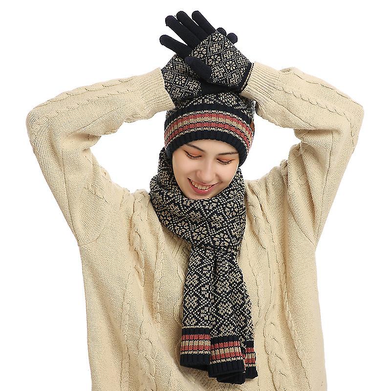 Winter Hat Scarf And Touch Screen Gloves (navy)