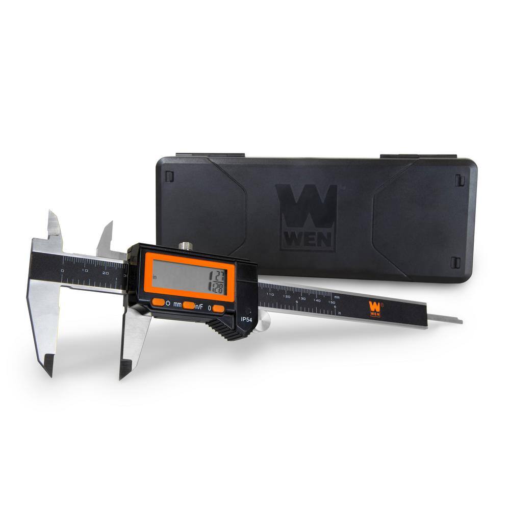 WEN 6.1 in. Electronic Stainless-Steel Water-Resistant Digital Caliper with LCD Readout and Storage Case IP54 Rated 10764