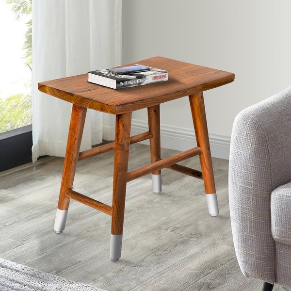 18 Inch Rectangular Acacia Wooden Side Table with Angled Legs， Warm Brown