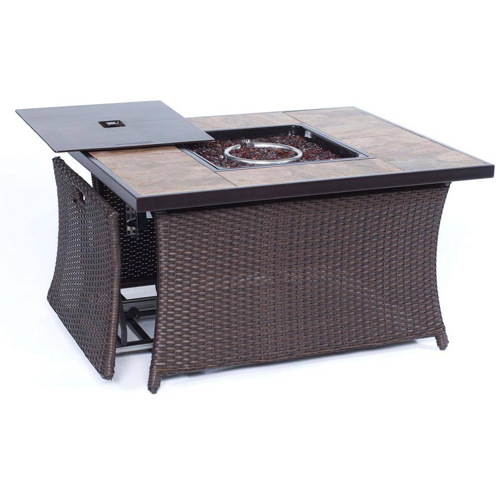 Cambridge 36 in. 40000 BTU Woven Fire Pit Coffee Table with Porcelain Tile Top WOVENFP1PC-TILE