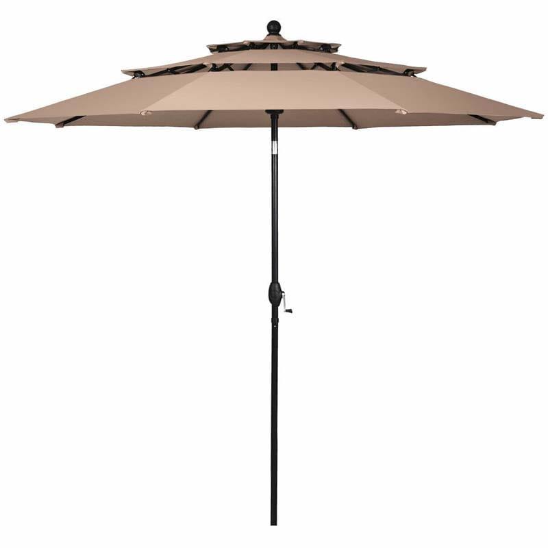 10 FT 3 Tiers Outdoor Patio Market Umbrella with Crank & Auto-tilt, Double Vented Table Umbrella for Pool Deck