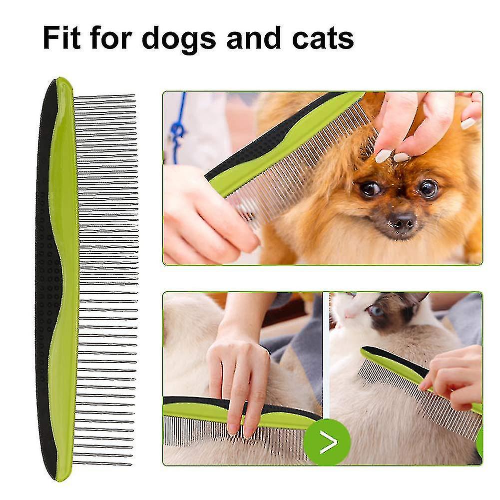 Pet Grooming Comb Stainless Steel Rounded Teeth Rubber Handle For  Dogs Removes Loose Undercoat