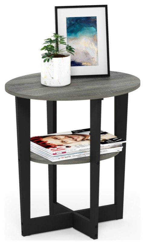 Furinno Jaya Oval End Table  French Oak Gray /Black   Industrial   Side Tables And End Tables   by VirVentures  Houzz