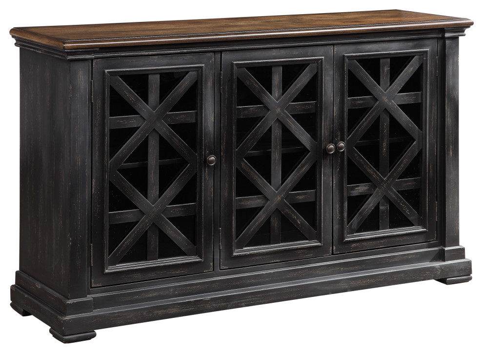 Burnished Black Three Door Media Credenza   Farmhouse   Entertainment Centers And Tv Stands   by Coast to Coast Imports  LLC  Houzz