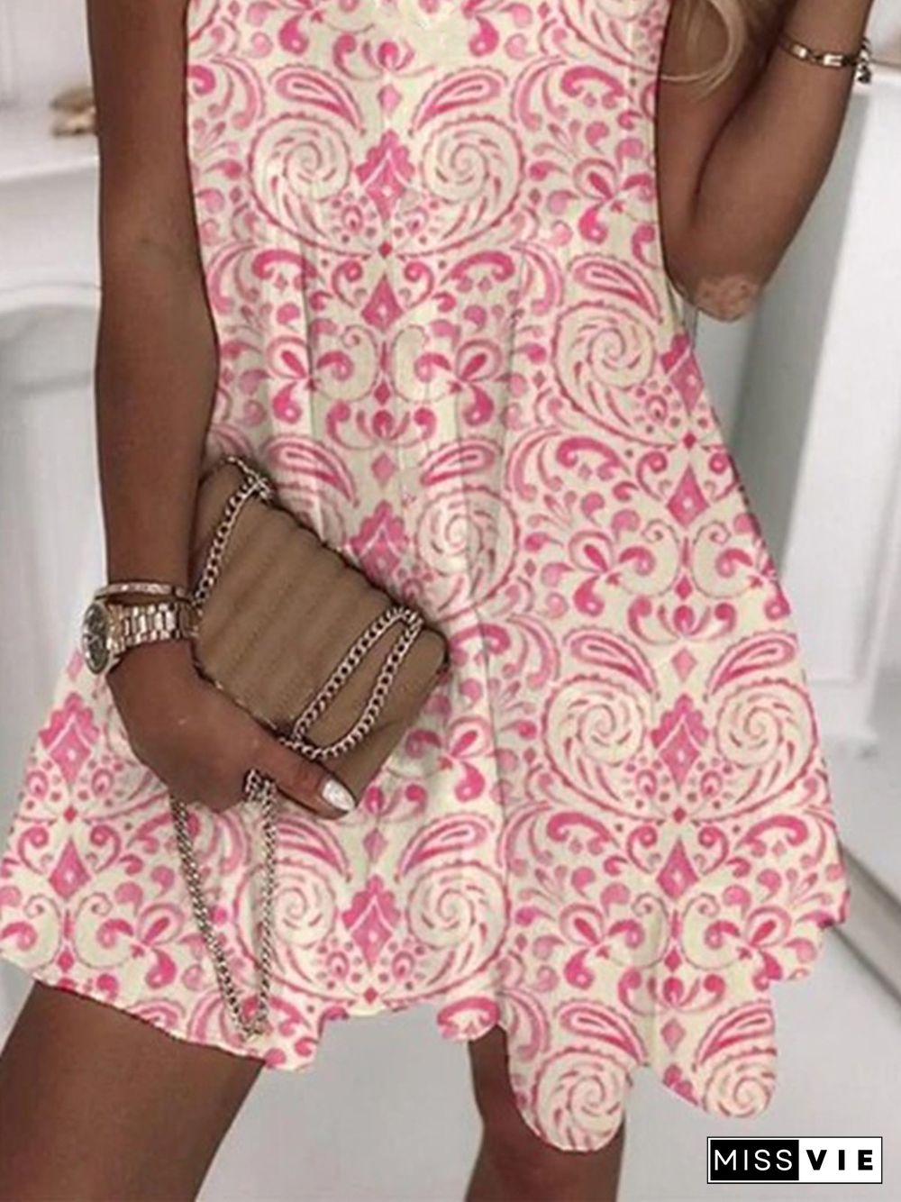 Floral V Neck Casual Loosen Sleeveless A-line Dresses