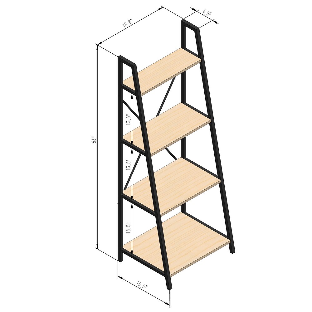 Carbon Loft Cavendish Open Oak Wood 4 tier Storage Ladder Bookcase   53\