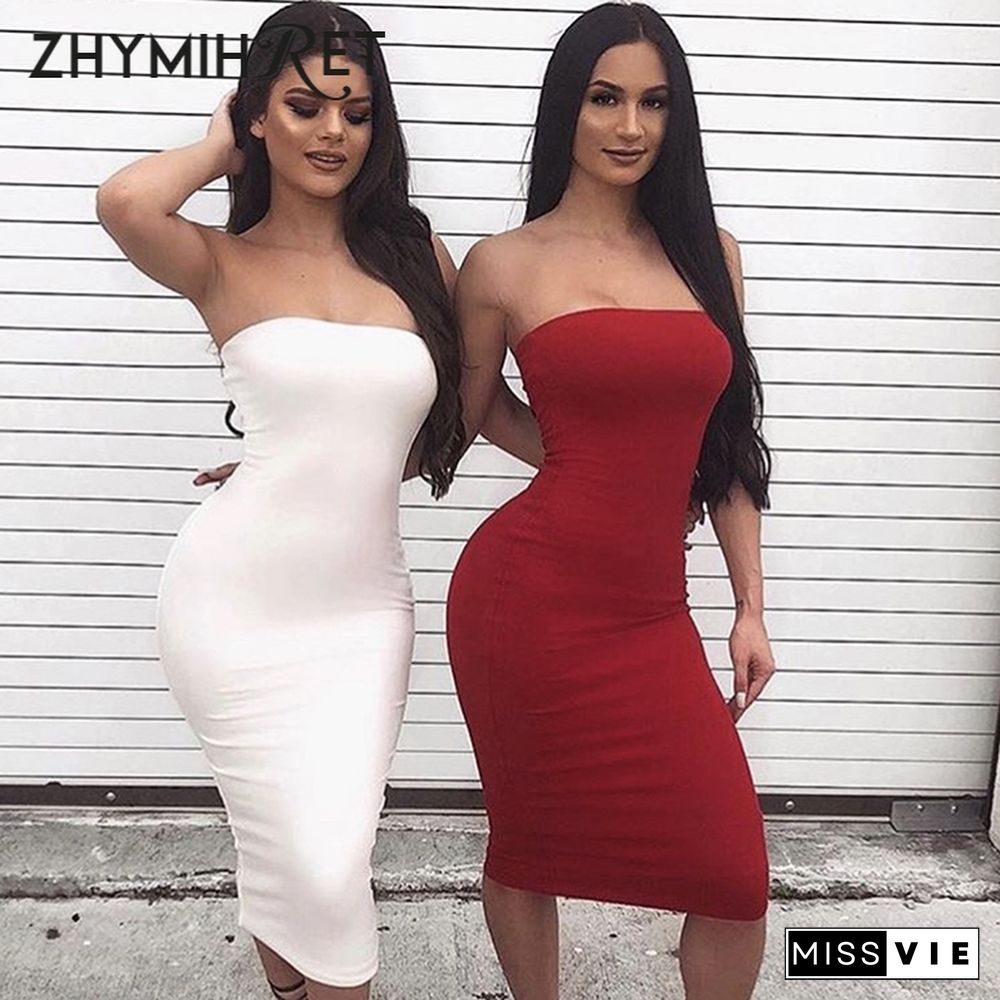 ZHYMIHRET Elegant Red Skinny Tube Dress Strapless Long Sexy Dress Backless Bandage Dress Party Night Off Shoulder Vestidos Femme