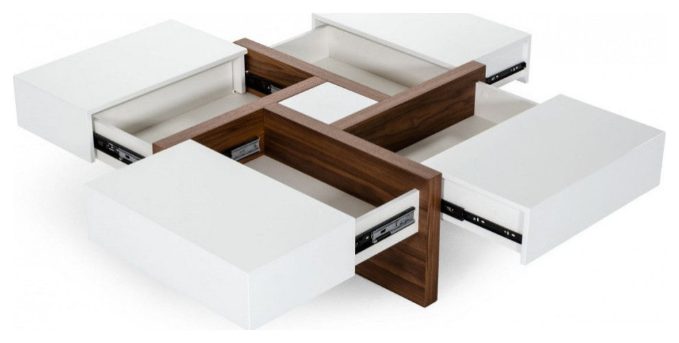 Stephan Modern White and Walnut Square Coffee Table   Transitional   Coffee Tables   by Rustic Home Furniture Deco  Houzz