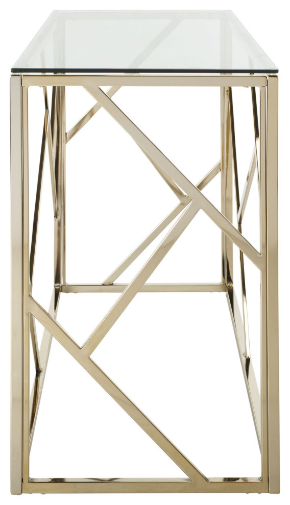 Elegant Console Table  uring Geometric Golden Frame  ampLarge Clear Glass Top   Contemporary   Console Tables   by Decor Love  Houzz